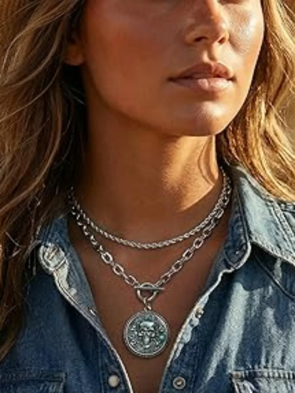 Boho Cowgirl Layered Necklace Rose and Turquoise Western Jewelry NEW - Picture 1 of 3